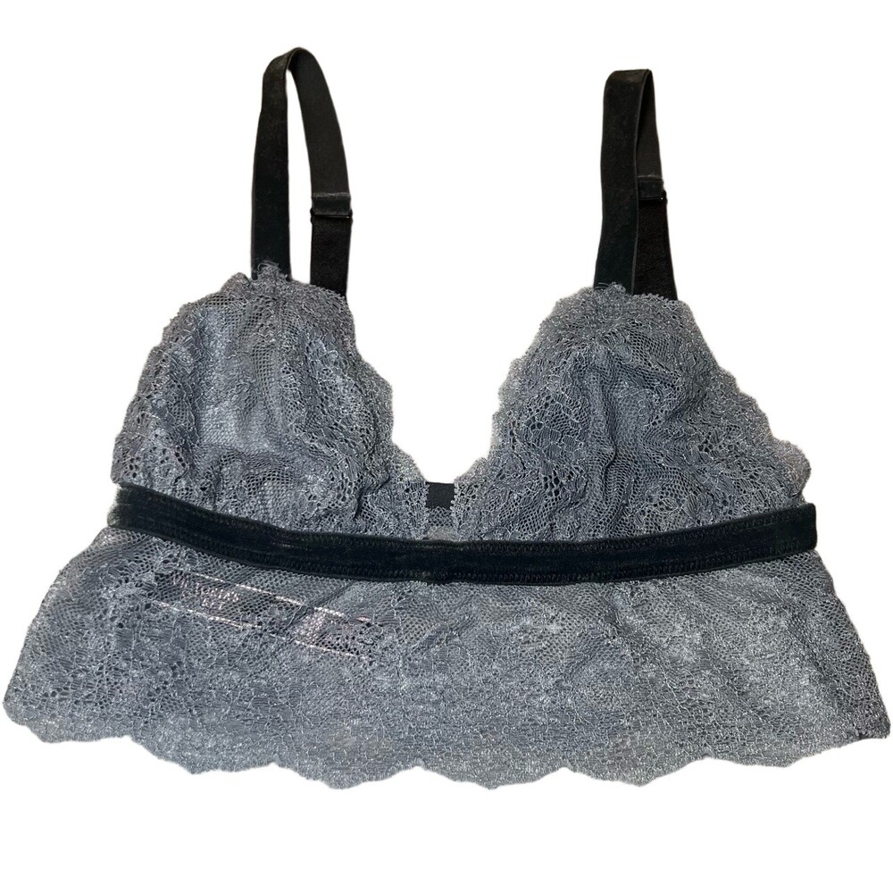 Victorias Secret Grey Lace Bralette Size XS Adjustable Straps Romantic Stretch